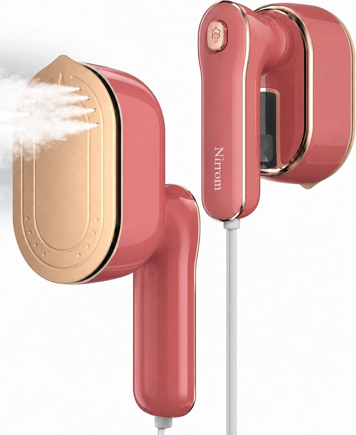 Detalle de Nirrom N03 Travel Garment Steamer, 970W, 180° Rotating Handle, Dusty Rose