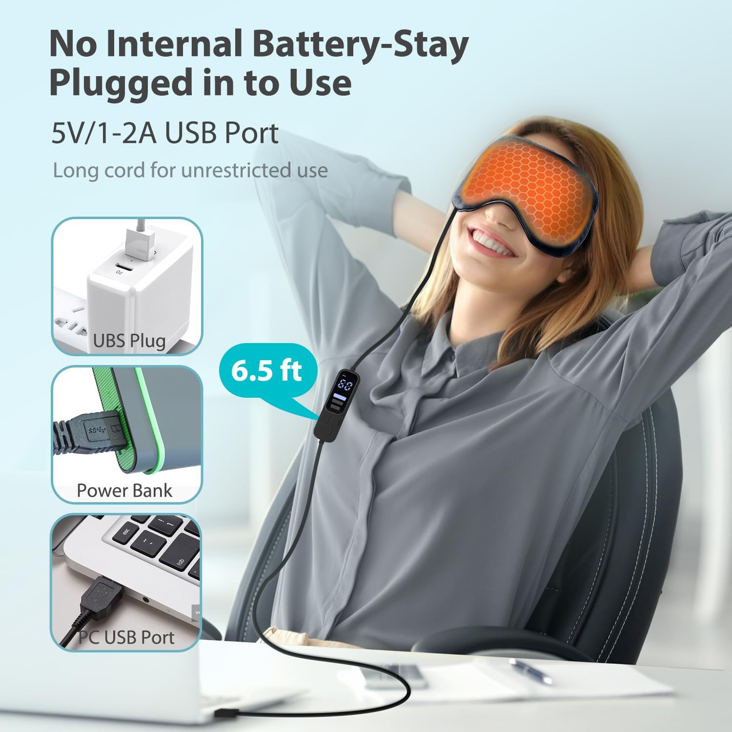 Detalle 2 de Ezona 51-00LC-BK10-04 Heated Eye Mask, USB-Powered with Heat and Timer Controls