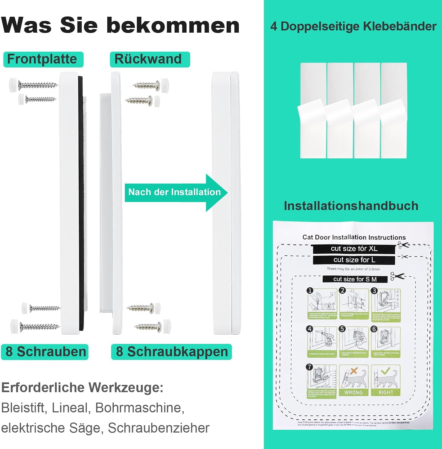 Detalle de Dünne Katzentür für Fenster, Haustiertüren und Schiebetüren – 4‑Wege-Sperre, wetterfest