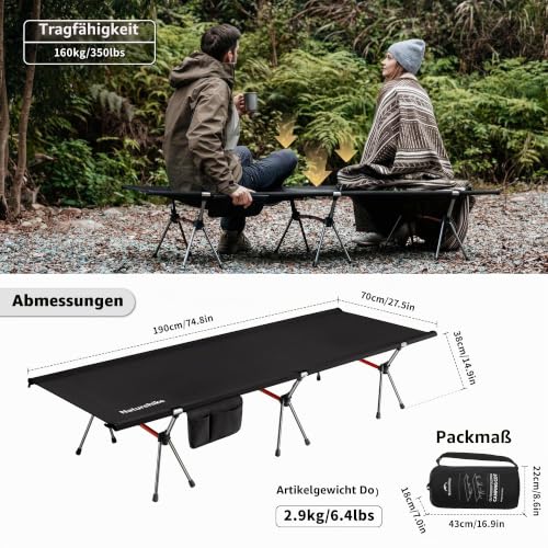 Detalle de Naturehike klappbares Campingbett 190×70 cm – leicht, tragbar und vielseitig