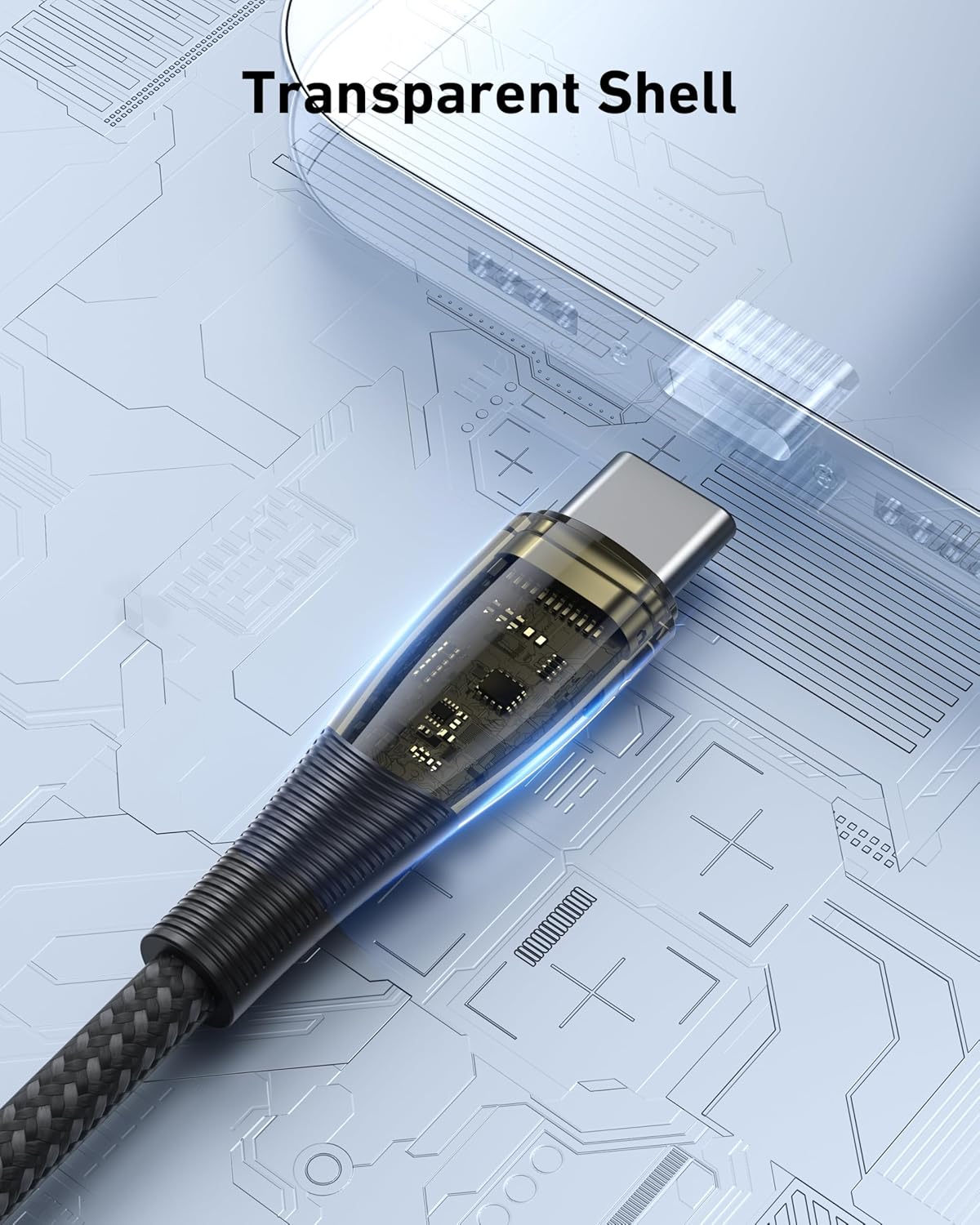 Detalle 2 de BENFEI 100W USB-C auf USB-C Kabel – 3er-Set, 1 m, transparent