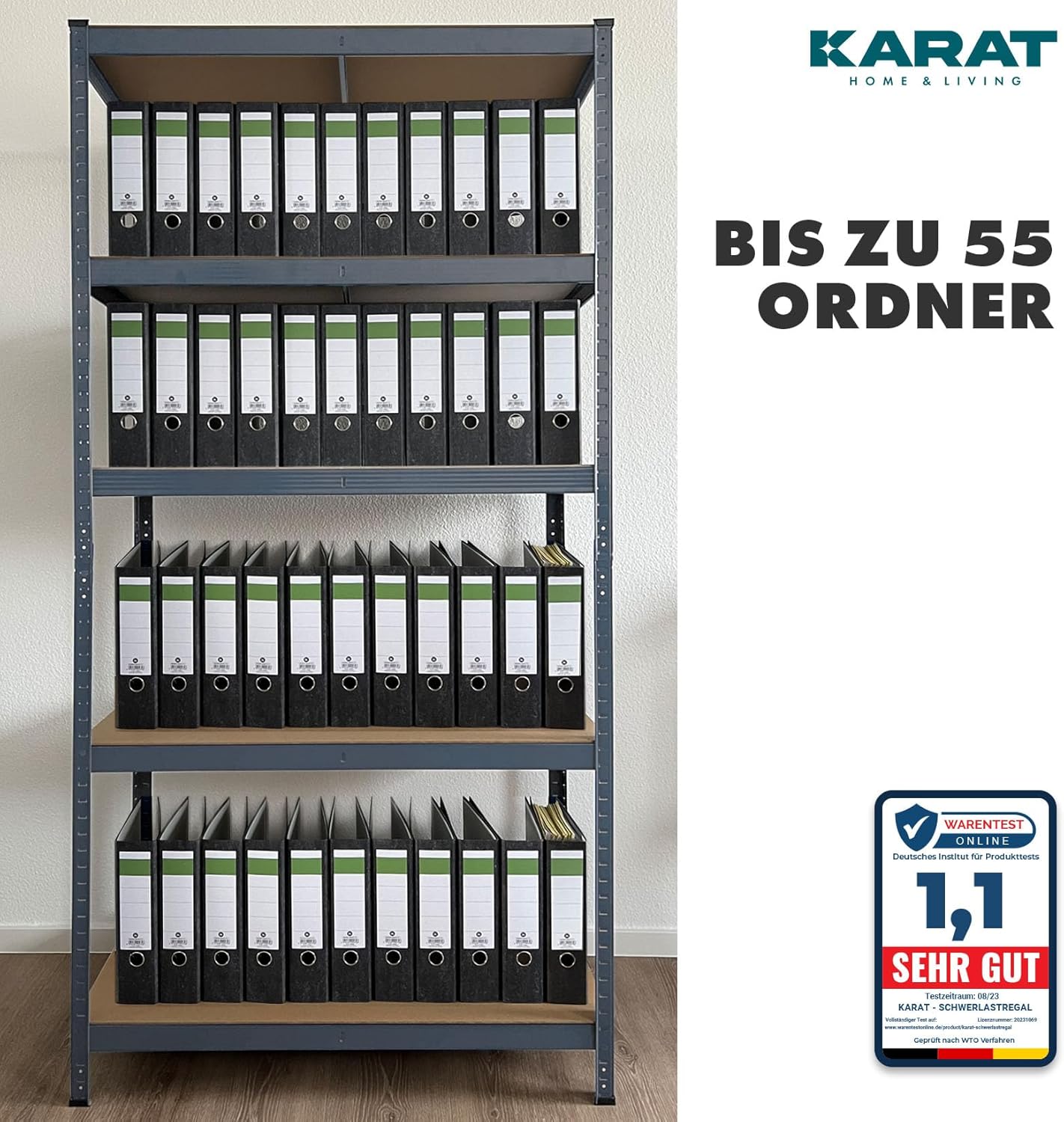 Thumbnail 4 de KARAT Schwerlastregal, 2er Set, 50 x 100 x 200 cm – 5 verstellbare Böden, Grau