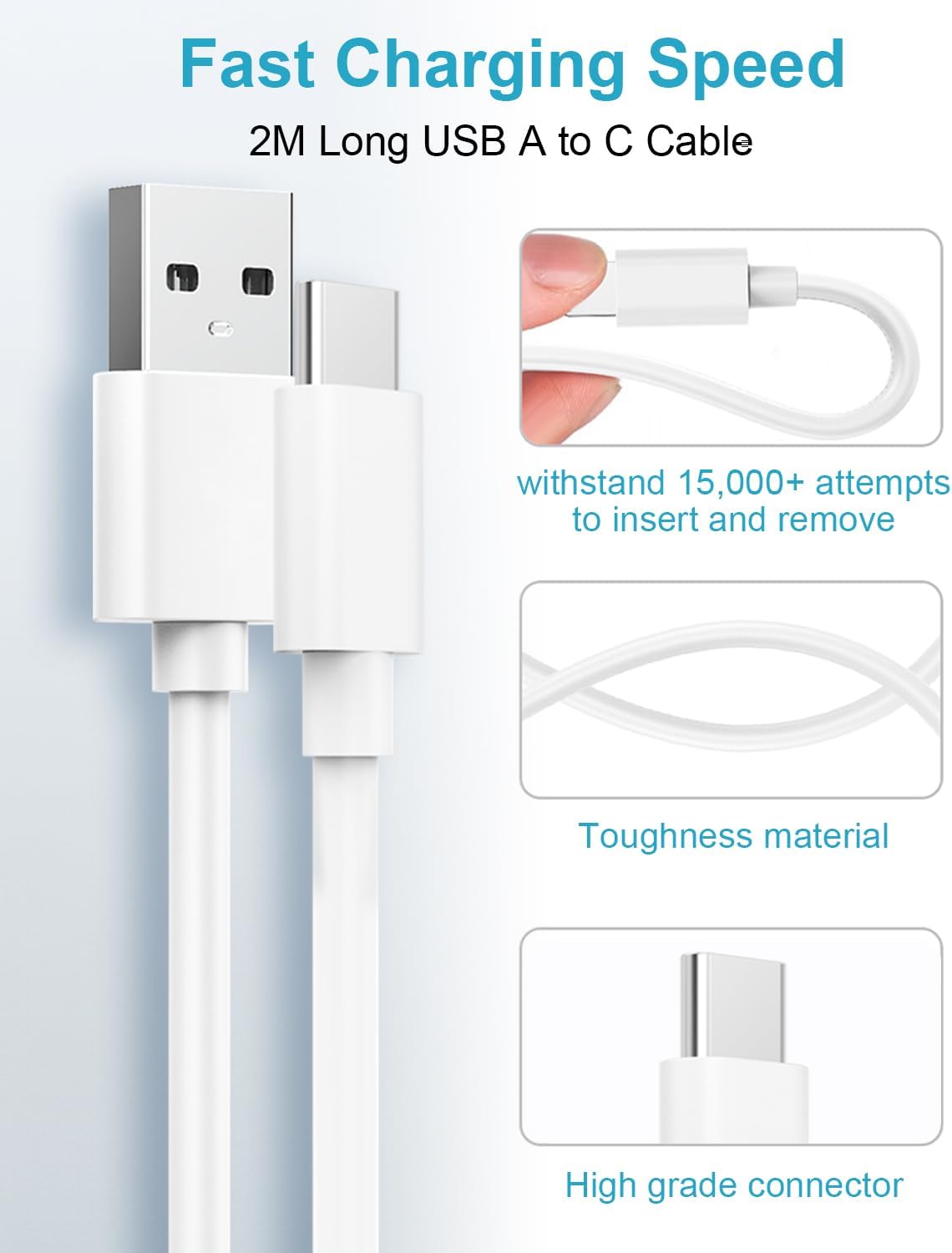 Detalle de Chargeur USB rapide 18W avec câble USB-C 2 m – Quick Charge 3.0, prise secteur pour Samsung, Xiaomi, Huawei