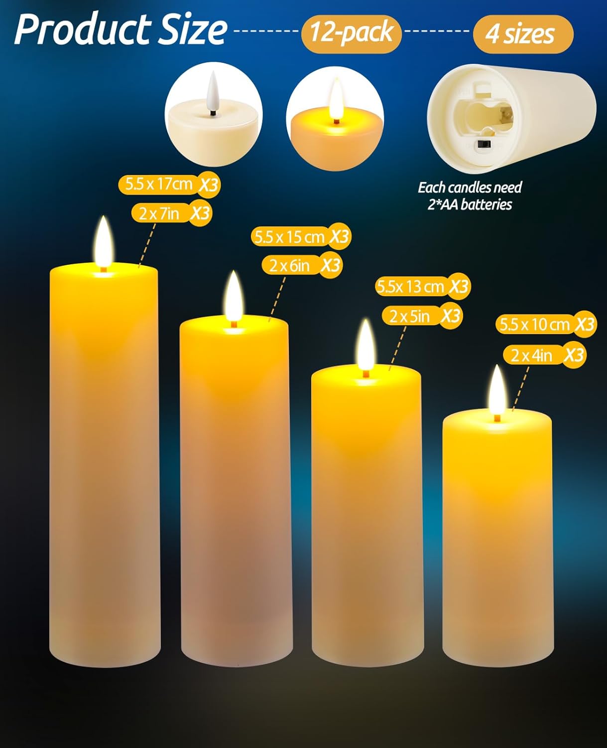 Thumbnail 1 de Fanzir wasserdichte LED-Kerzen mit Fernbedienung & Timer (batteriebetrieben), 12er-Set