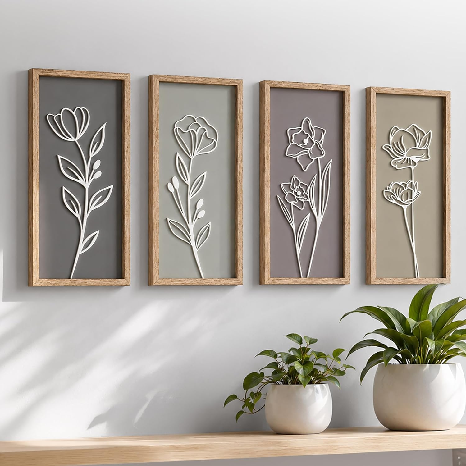 3D Wooden Floral Wall Art Set of 4 🖼