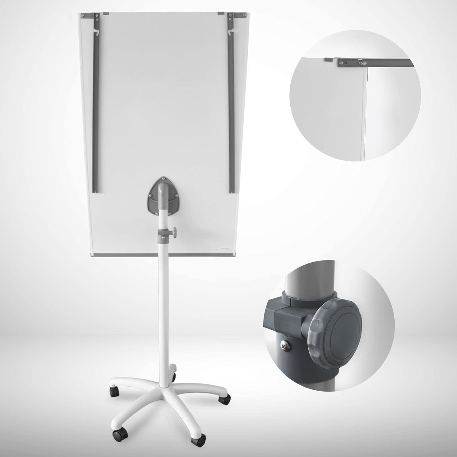 Detalle de Floordirekt „Pira“ Flipchart mit Rollenfuß, magnetischer Schreibfläche & höhenverstellbarer Standhalterung
