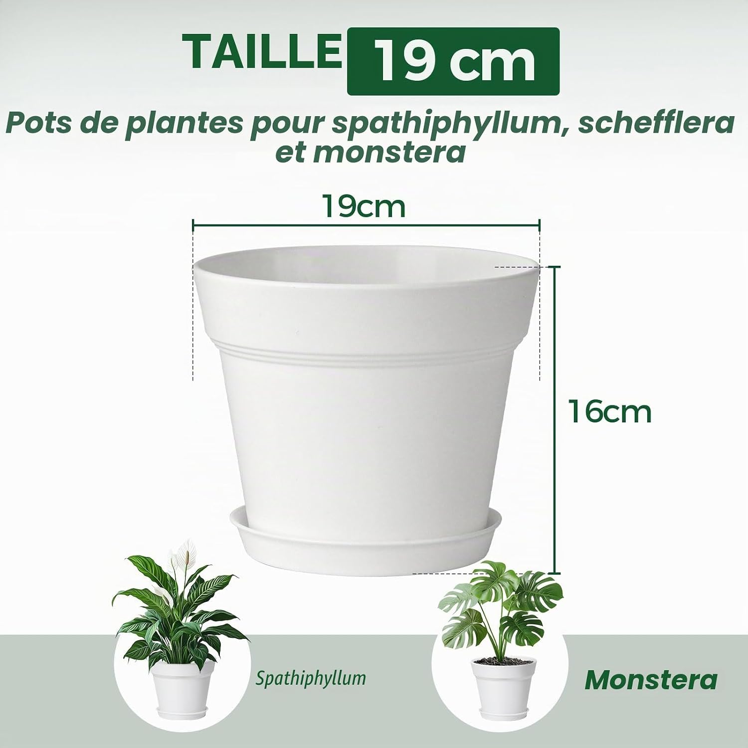 Detalle 2 de T4U ronde kunststof bloempotten met onderzetter, set van 6, 19 cm, wit