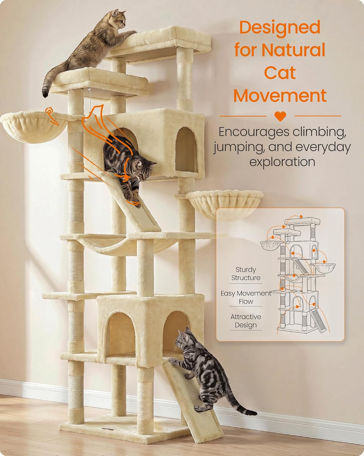 Thumbnail 4 de Feandrea UPCT021Y101S 81.1-Inch Cat Tree with Sisal Posts and 7 Resting Areas