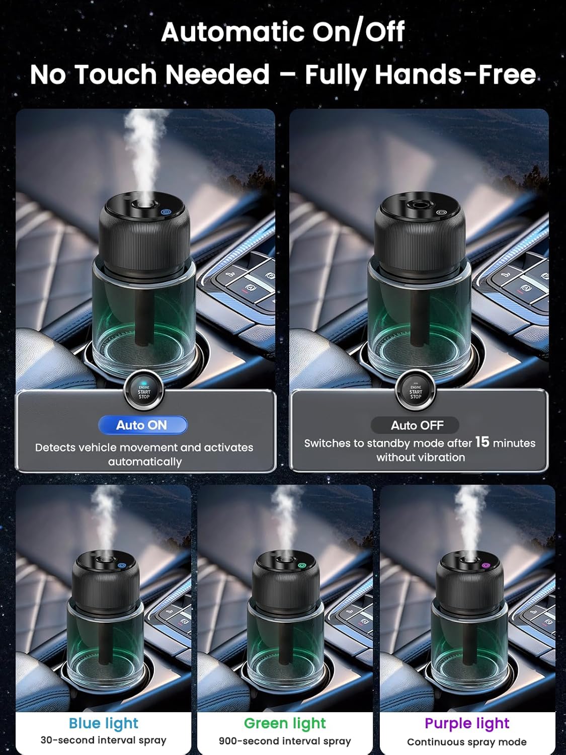 Thumbnail 2 de BJ-047 Smart Car Air Freshener Diffuser (160ml Ocean) with Auto On/Off, Starry Sky Light