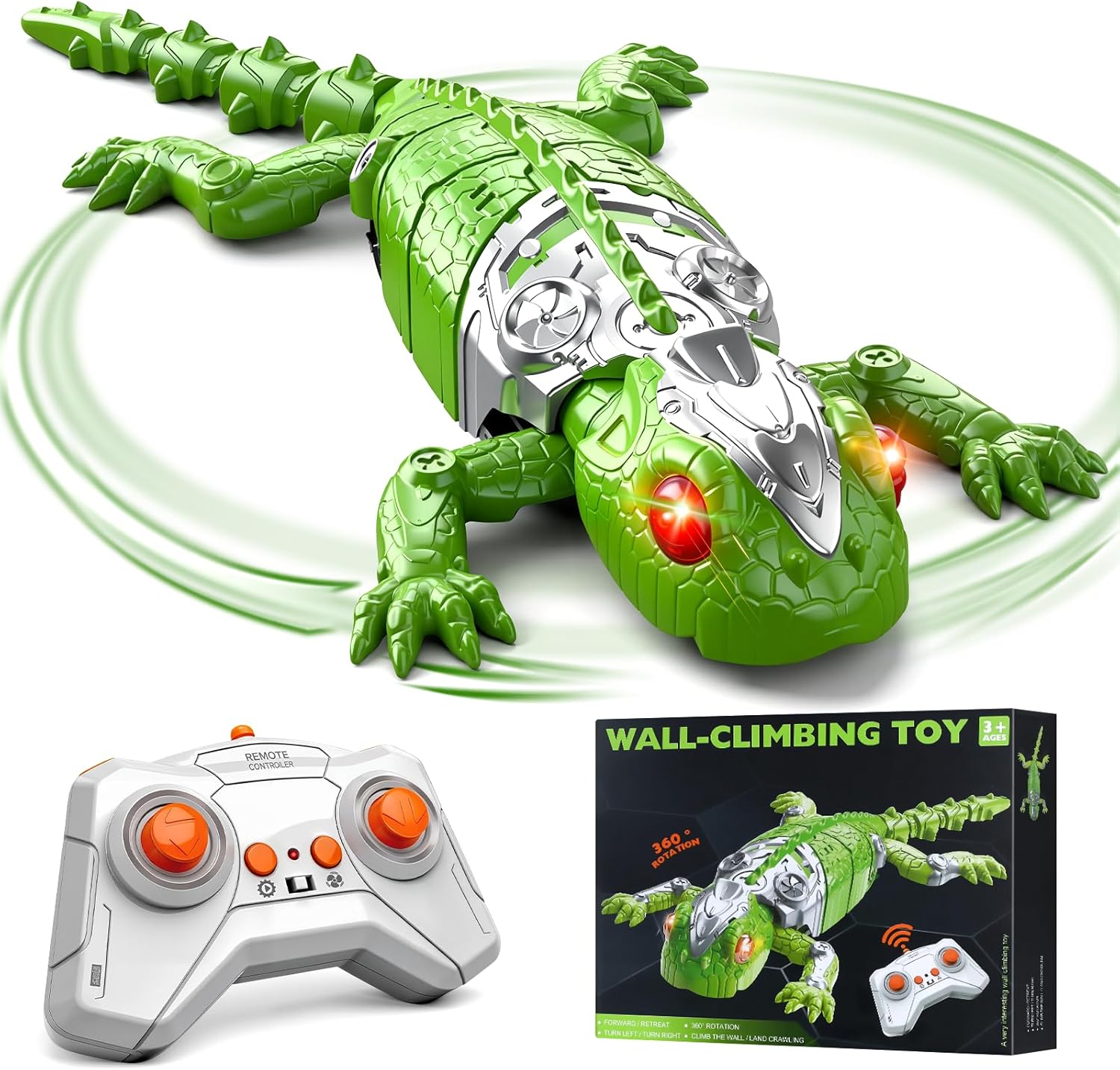 QASUN rechargeable wall-climbing gecko RC robot toy (LED eyes) for 3–10-year-olds