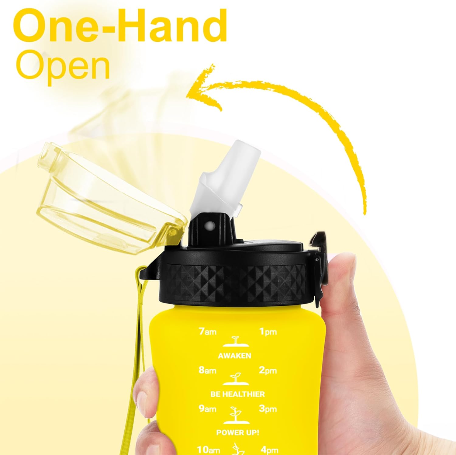 Thumbnail 1 de GOPPUS 350ml Kids Water Bottle with Straw – Leak-Proof, BPA Free, Time Markings (Yellow)