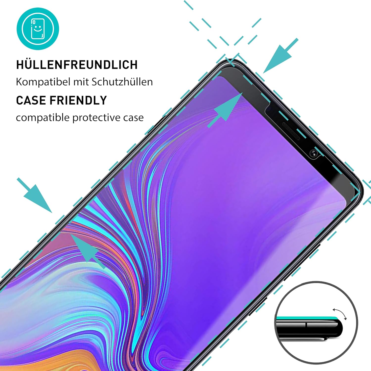 Detalle 2 de SmarTect Glass Screen Protector for Samsung Galaxy A9 2018, 3-Pack, 0.3 mm