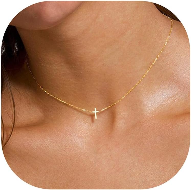 Detalle de TINGN Gold Kreuz Kette Damen – 14K Gold Vergoldet, verstellbare 35 cm Schmuck mit Kreuz Anhänger