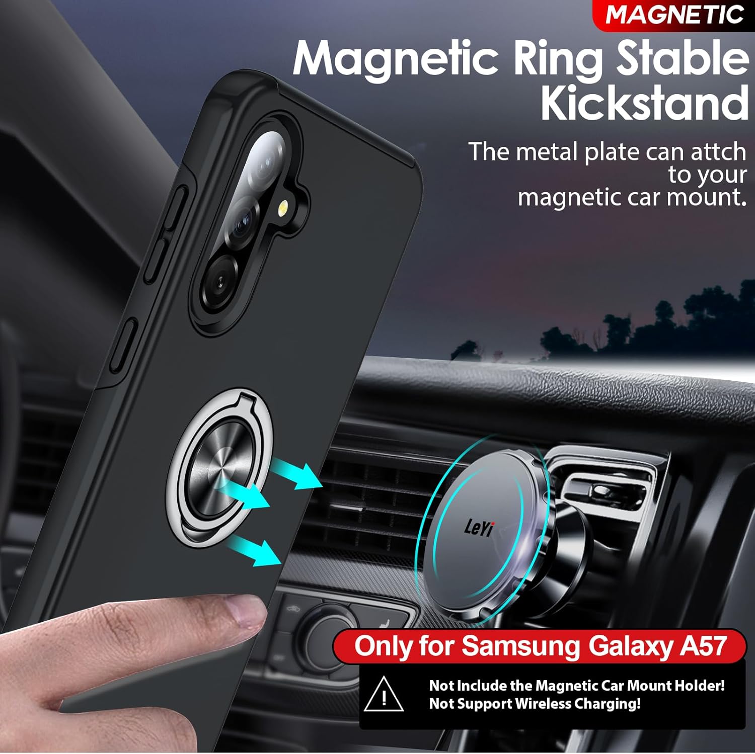 Thumbnail 4 de LeYi Samsung A57 5G Phone Case with 2 Tempered Glass Screen Protectors & Ring Stand – Black