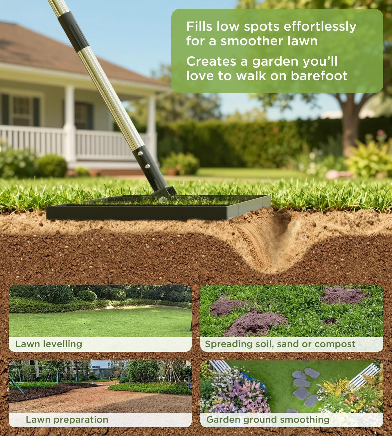 Thumbnail 5 de HFHOME Lawn Levelling Rake with Adjustable 180cm Stainless Steel Handle