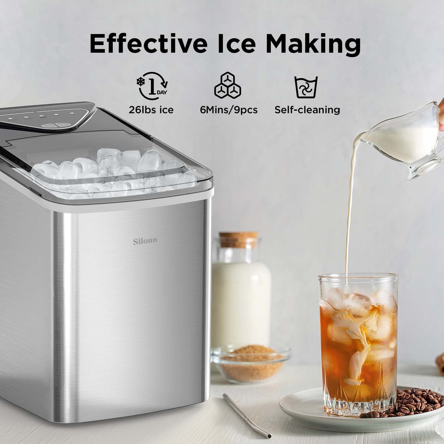 Thumbnail 6 de Silonn DWW01 Countertop Ice Maker, Two Bullet Ice Sizes, Self-Cleaning