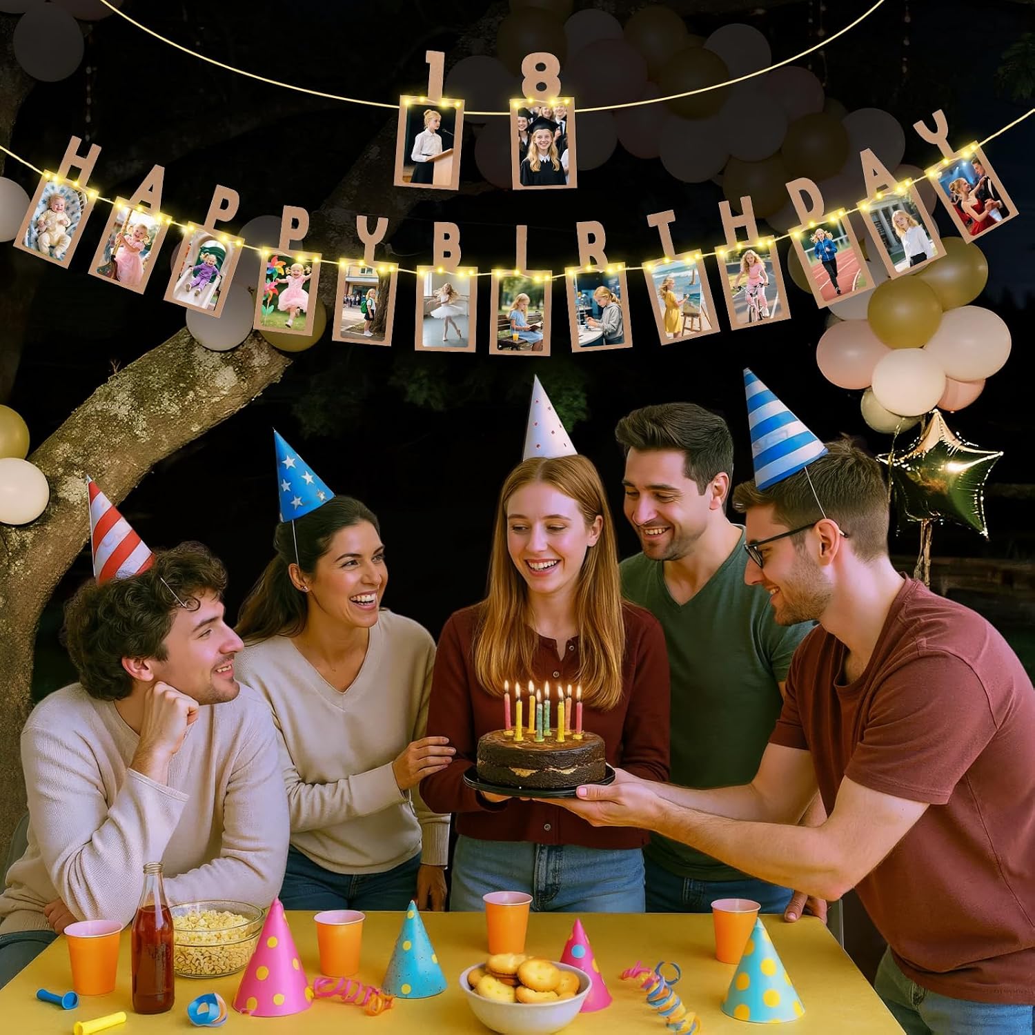 Thumbnail 4 de Seutgjie Happy 18th Birthday Photo Banners Decorations with LED Lights