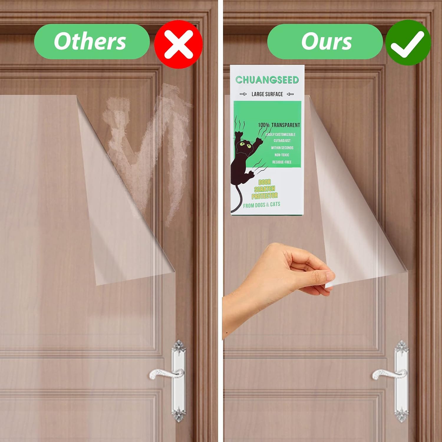 Detalle de CHUANGSEED Clear Door Protector Tape for Dog & Cat Scratching, 21cm x 3m (8.2" x 118")
