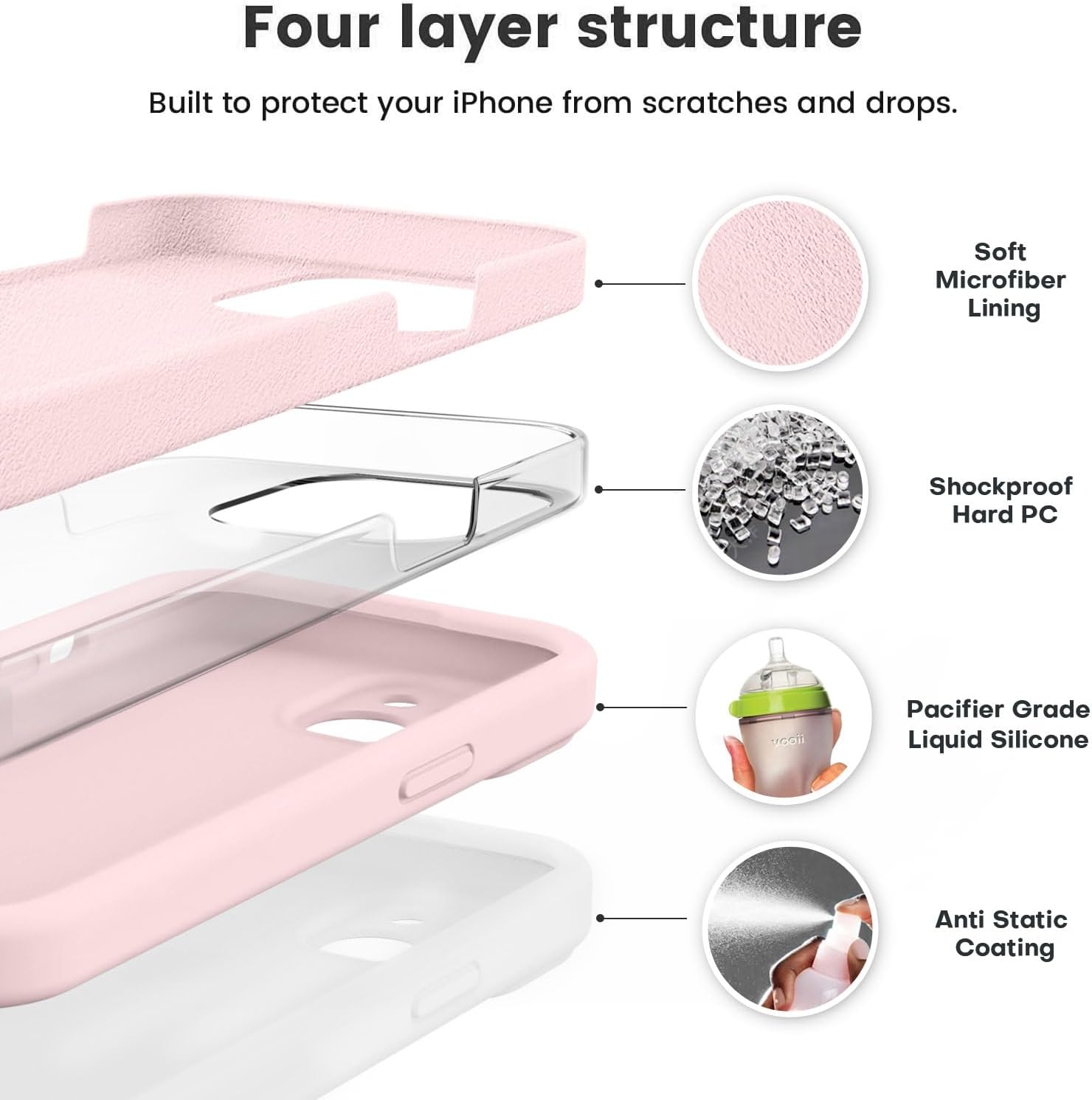 Thumbnail 1 de Vooii Liquid Silicone Case for iPhone 13 (6.1") in Chalk Pink with Enhanced Camera Protection