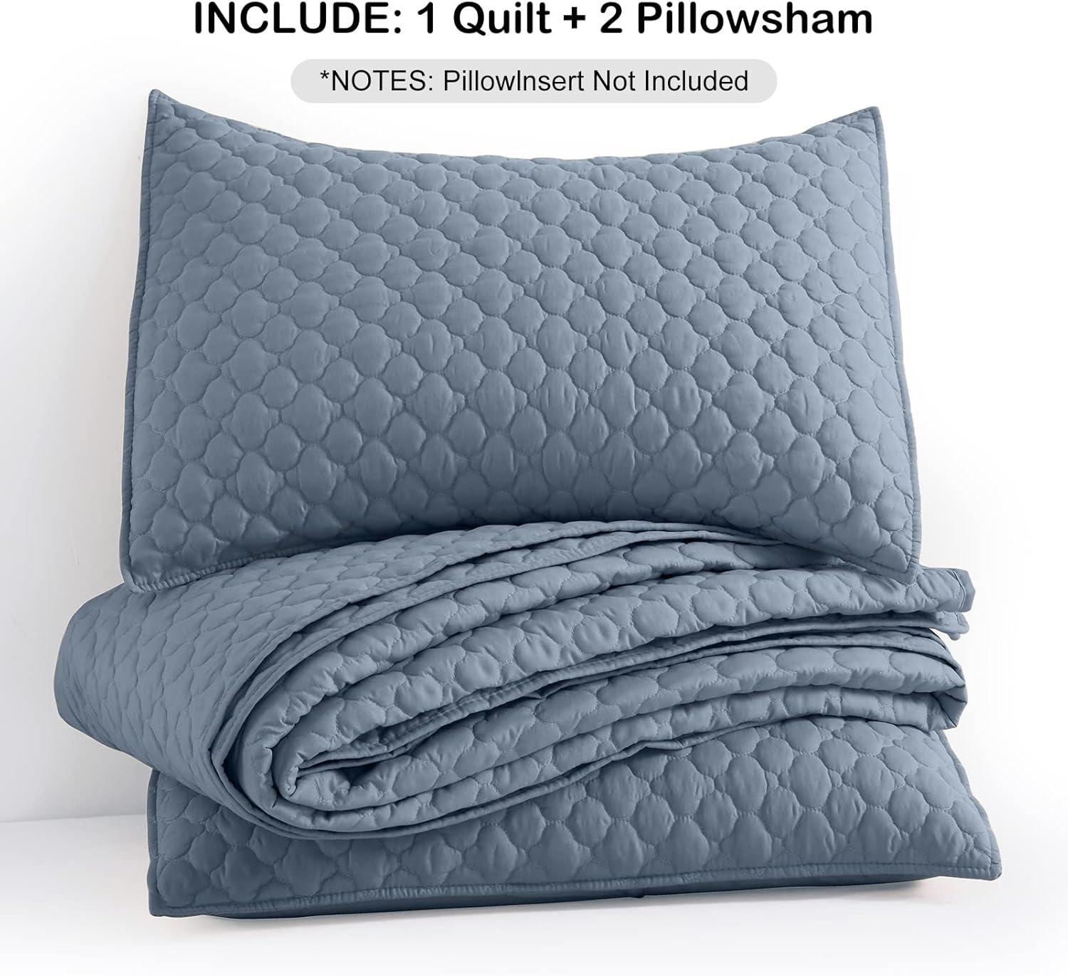 Thumbnail 6 de HORIMOTE HOME Quilt Queen Size Dusty Blue – Lightweight, Modern Cloud Pattern 3-Piece Bedspread Set