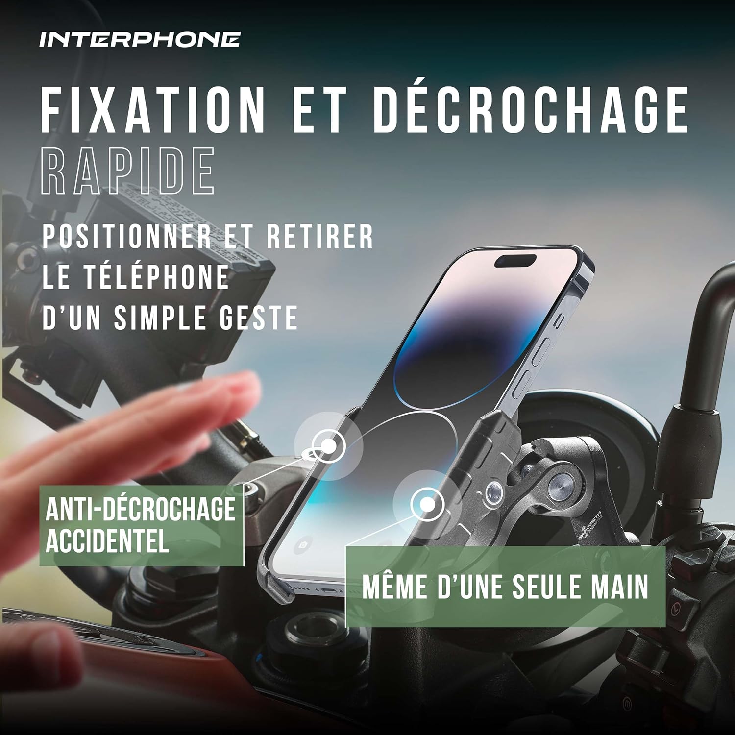 Detalle de Interphone QUIKLOX Crab – Support téléphone moto universel 3,5" à 7,5" compatible avec toutes les housses