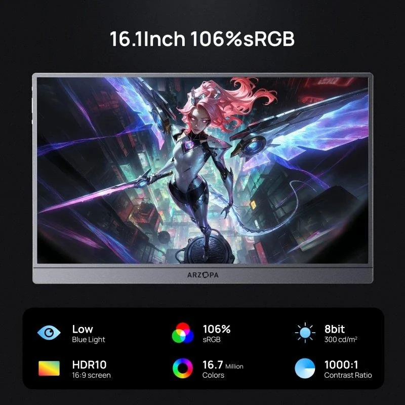 Thumbnail 2 de Monitor Arzopa Z1FC 16.1" FullHD 144Hz IPS portátil con HDR10 y altavoces integrados