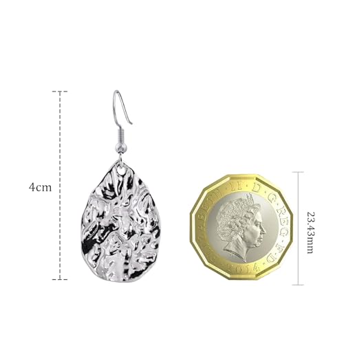 Thumbnail 5 de Weviway Silver Teardrop Hammered Dangly Earrings