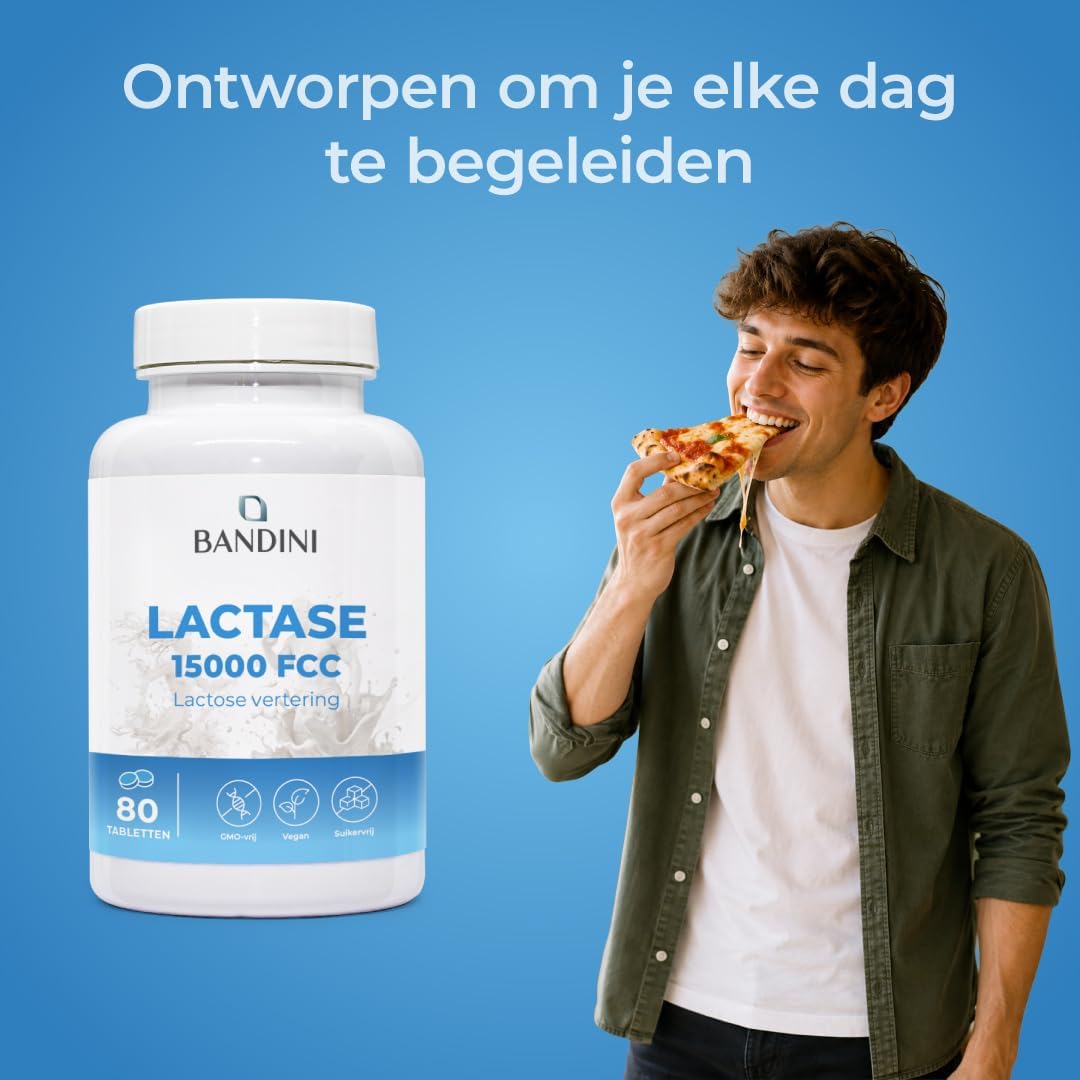 Detalle de BANDINI Lattasi lactasetabletten, 15.000 FCC, 80 stuks, langzame afgifte