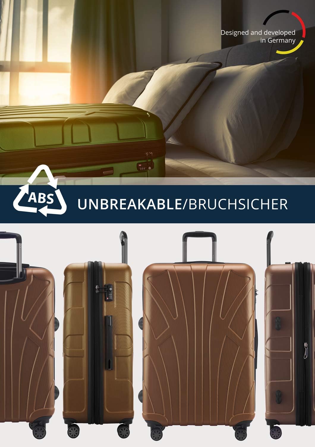 Detalle de Suitline - Valise Rigide Plus Grande 76 cm, 110 L, Marron