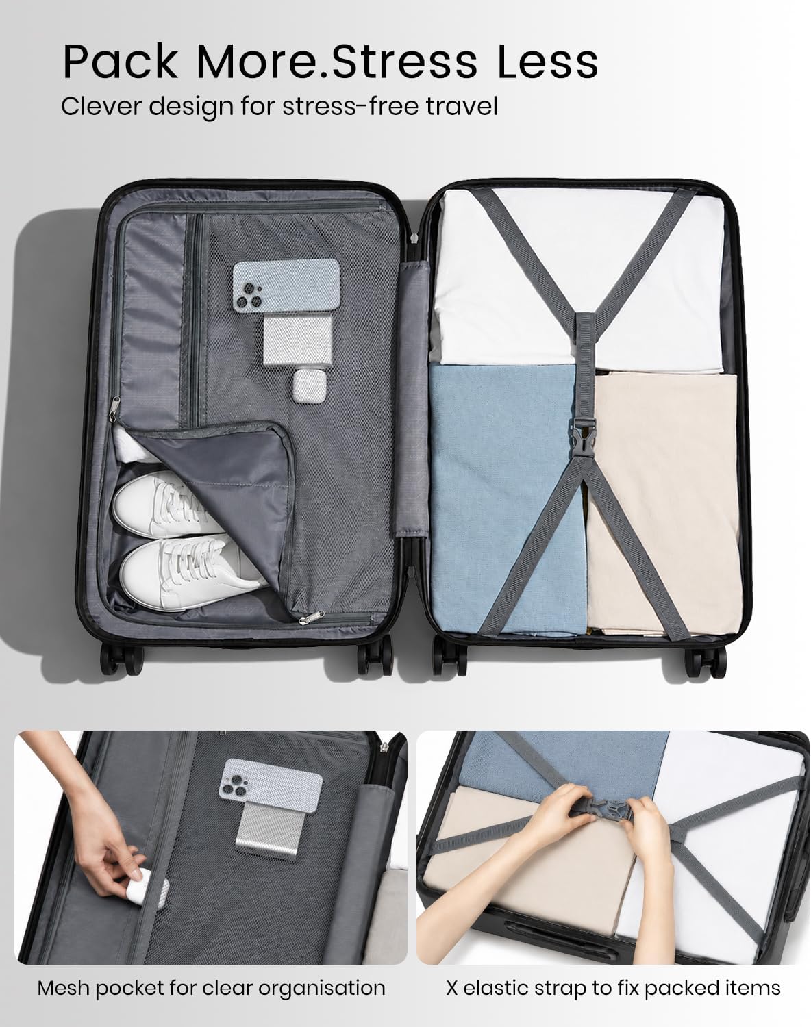 Detalle de Kono 28 Inch Large ABS+PC Hard Shell Suitcase with 4-Wheel Spinner (Black)