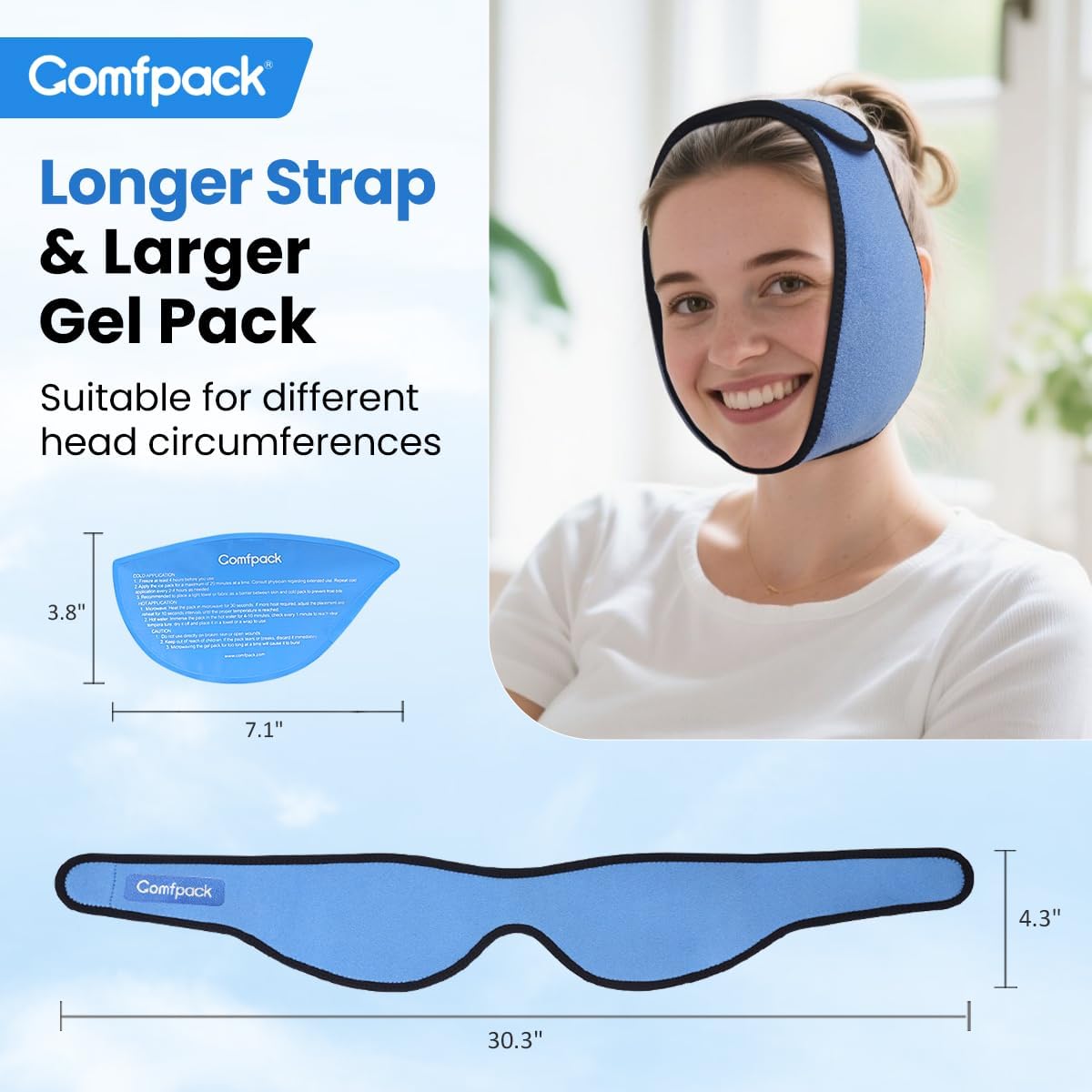 Detalle 2 de Comfpack Face Ice Pack for Wisdom Teeth, Wearable Wrap with 4 Reusable Gel Packs