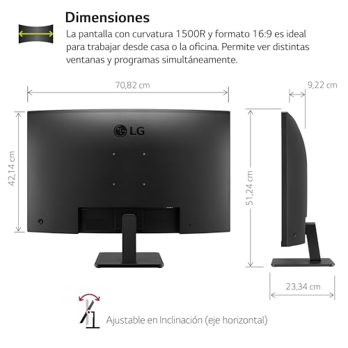 Detalle de LG 32MR50C-B: Monitor Curvo 32" VA FHD 1500R con FreeSync Premium y 100 Hz