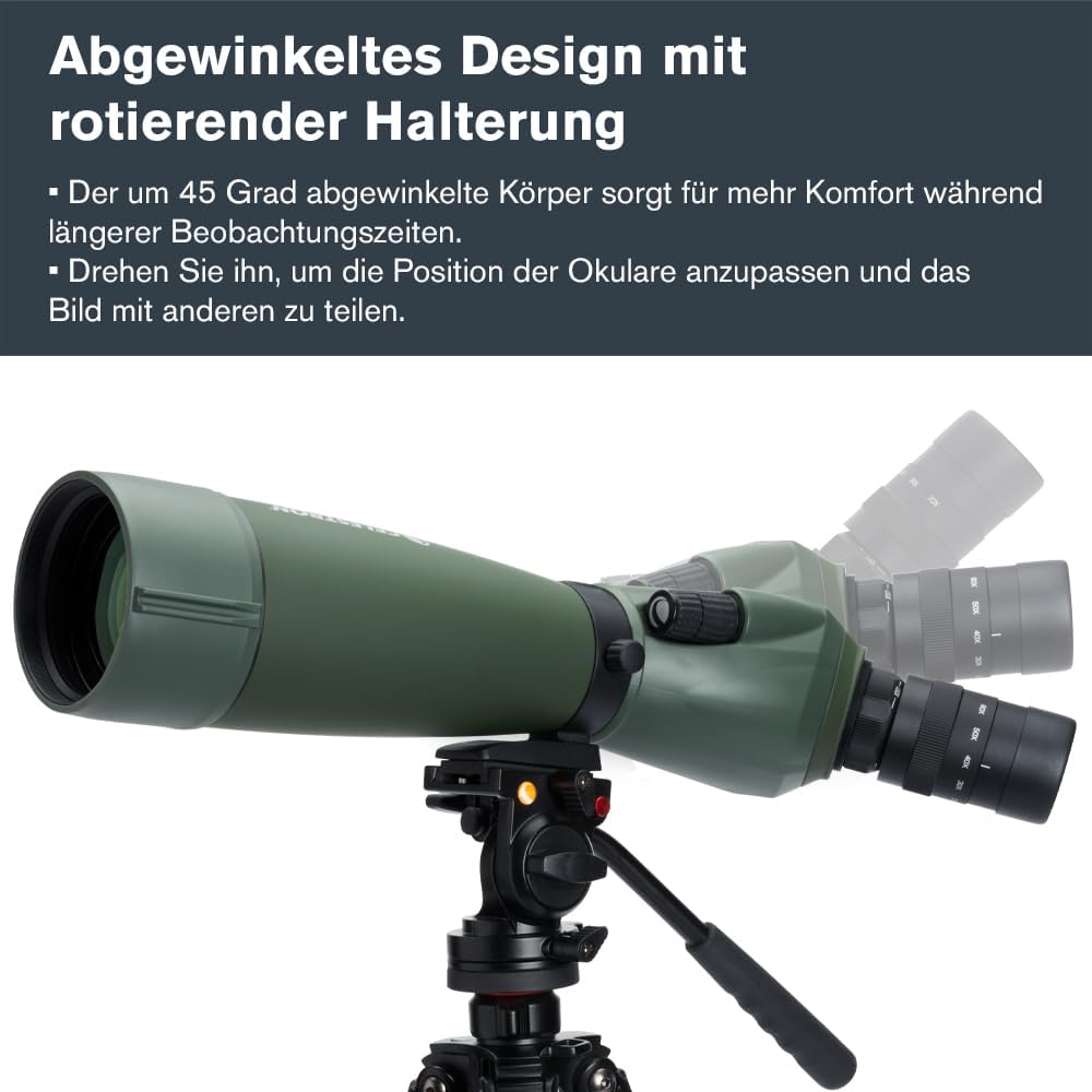 Detalle de Celestron Regal M2 20-60x80 ED-Spektiv – abgewinkelter Zoom, Magnesiumgehäuse, grün