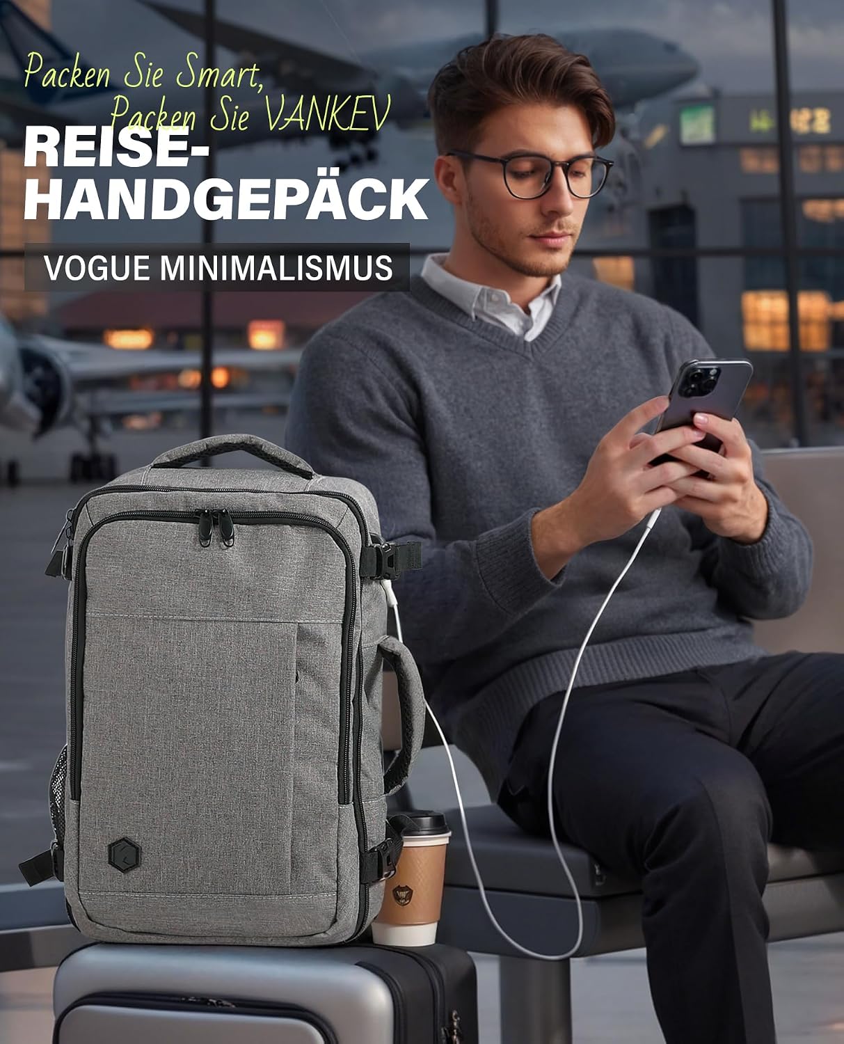 Detalle 2 de VANKEV Handgepäck Rucksack 45x36x20