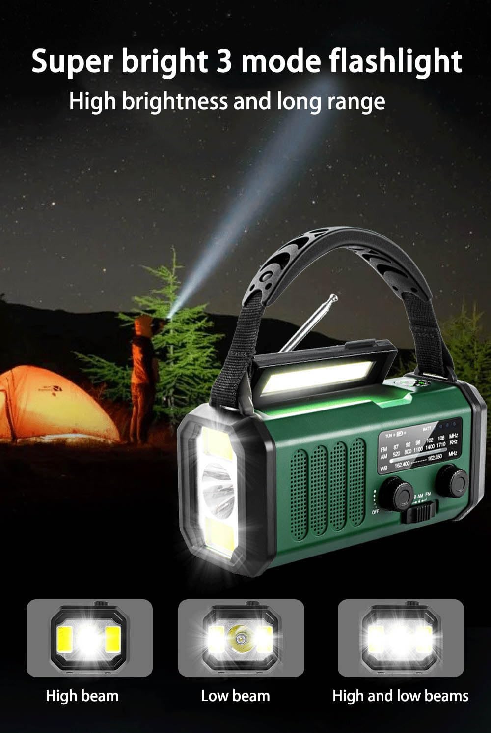 Thumbnail 4 de Radio Manovella Emergenza 20000mAh a energia solare con SOS e torcia 3 modalità