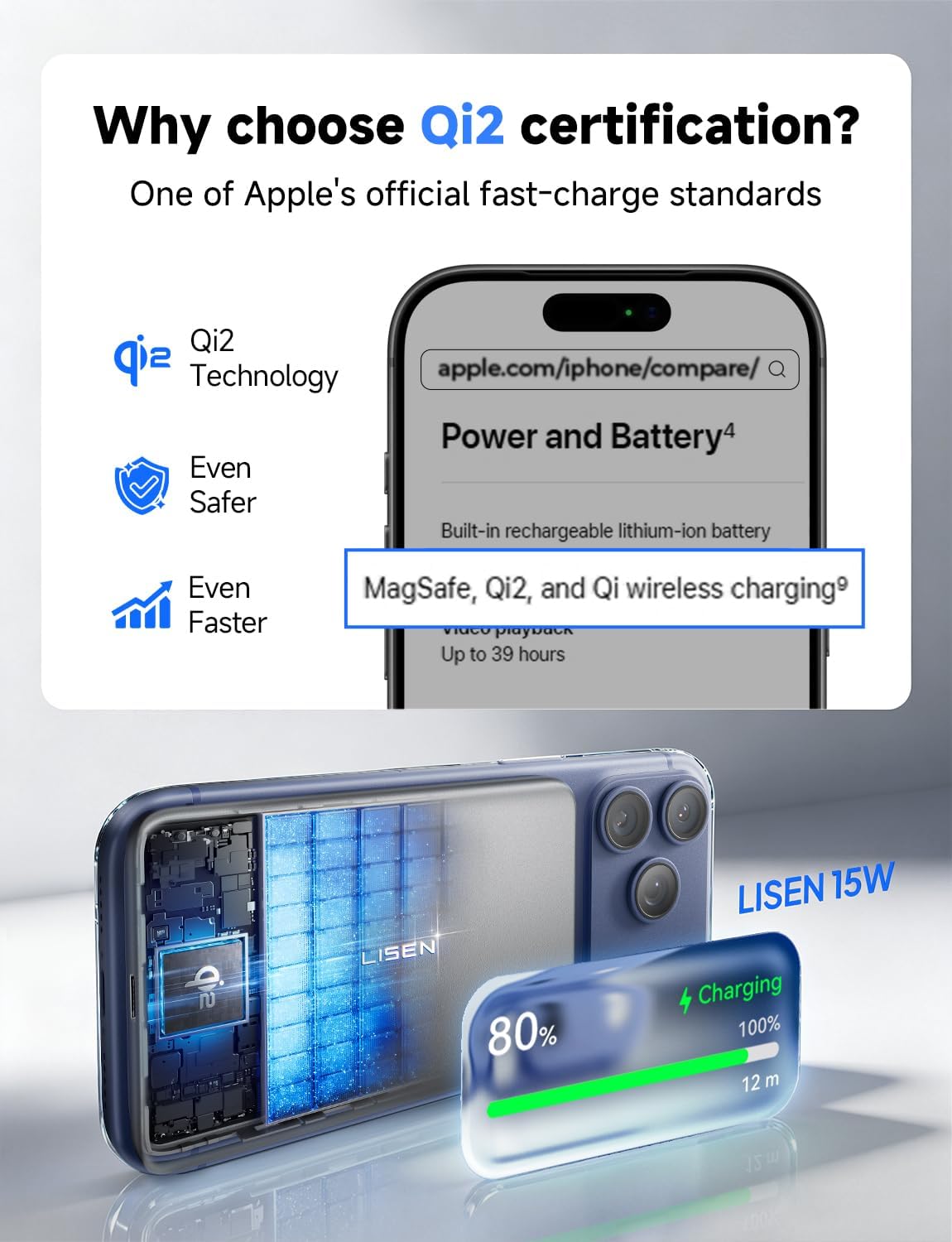 Thumbnail 2 de LISEN 2E465 Magnetic Power Bank, 10,000mAh, Qi2, 27W USB-C