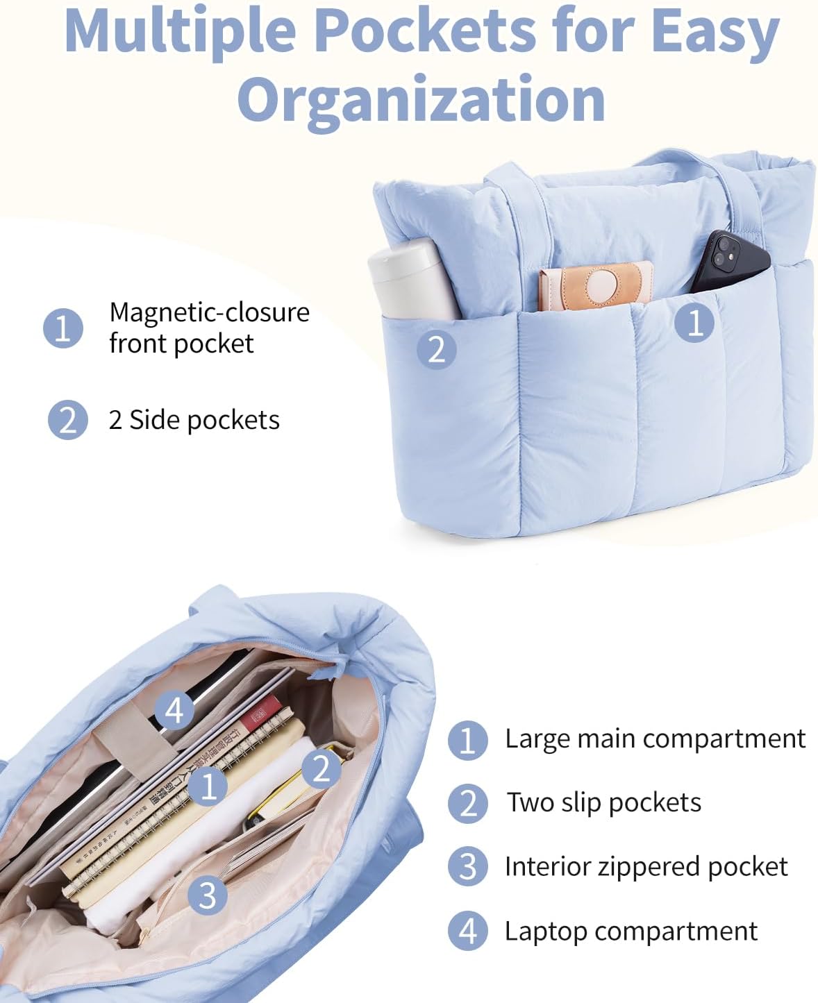 Thumbnail 2 de Narwey Handtasche Damen Shopper Tasche Groß – vielseitige, gut organisierte Tote mit Laptop-Schutz