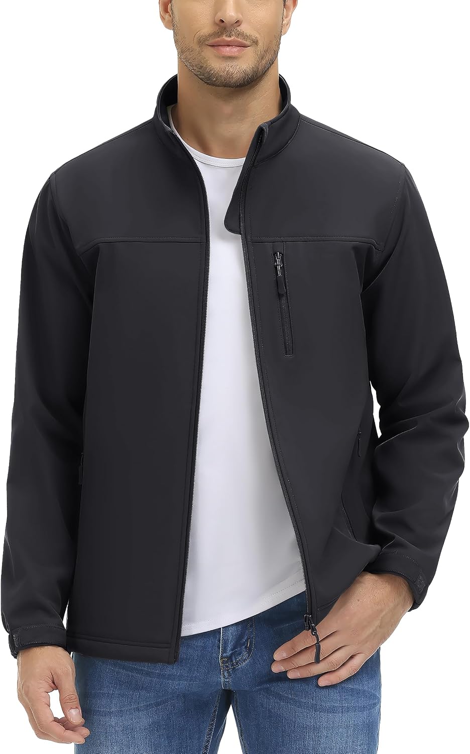 Detalle 2 de TACVASEN TCTJ-731-688 Men's Lightweight Softshell Jacket, Fleece-Lined Waterproof Windbreaker