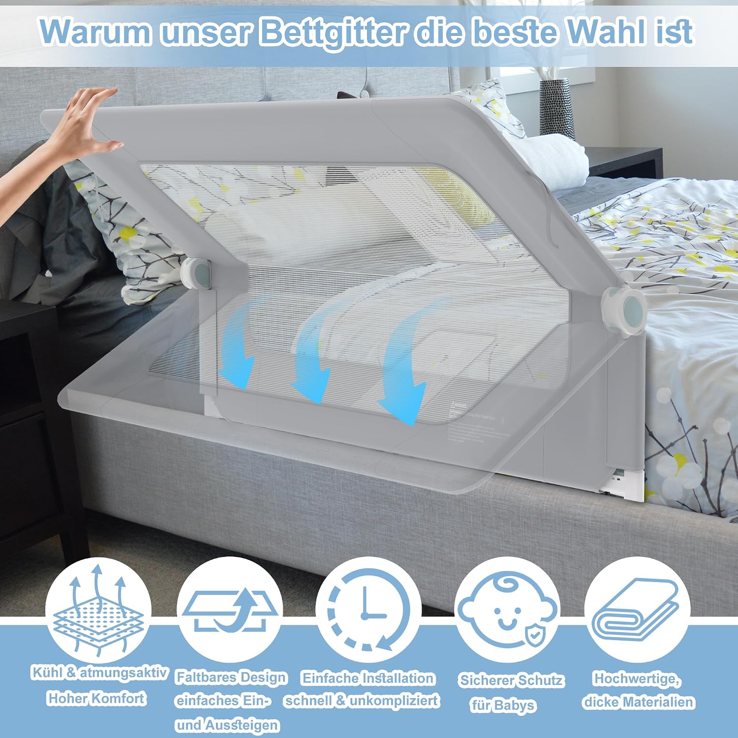 Detalle 2 de YRHome Bettgitter Rausfallschutz 200 cm
