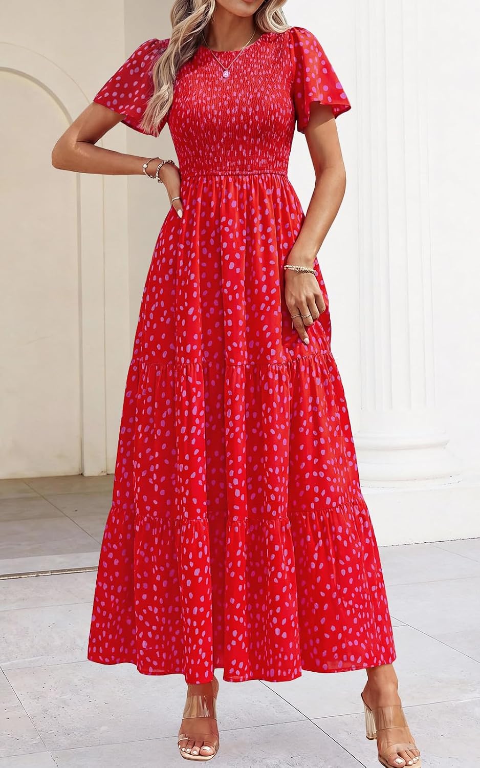 Thumbnail 2 de PRETTYGARDEN Women's 2026 Summer Floral Maxi Dress — Flutter Sleeve, Smocked Top, Tiered Hem
