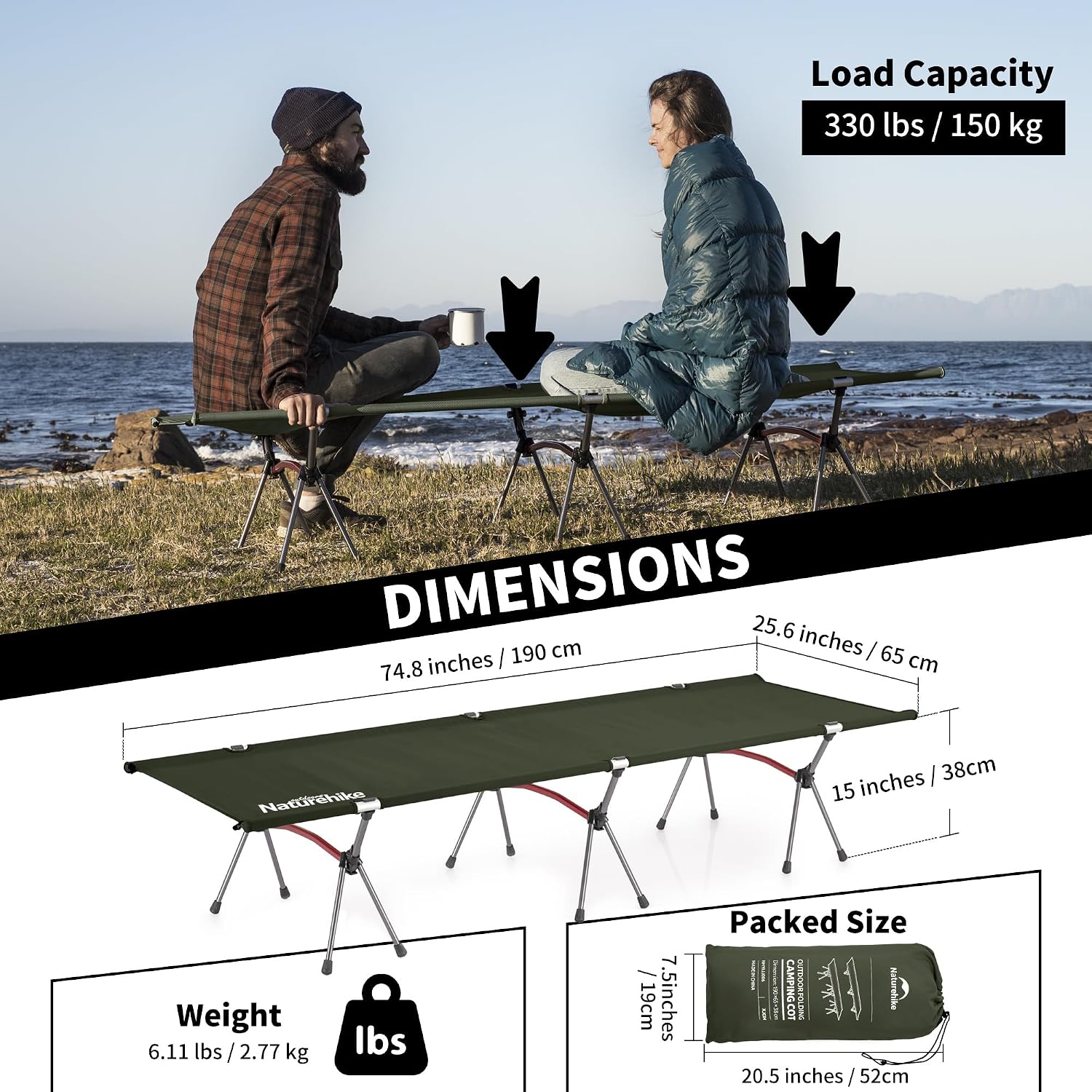Detalle de Naturehike Folding Camping Cot 7075 Aluminium Alloy