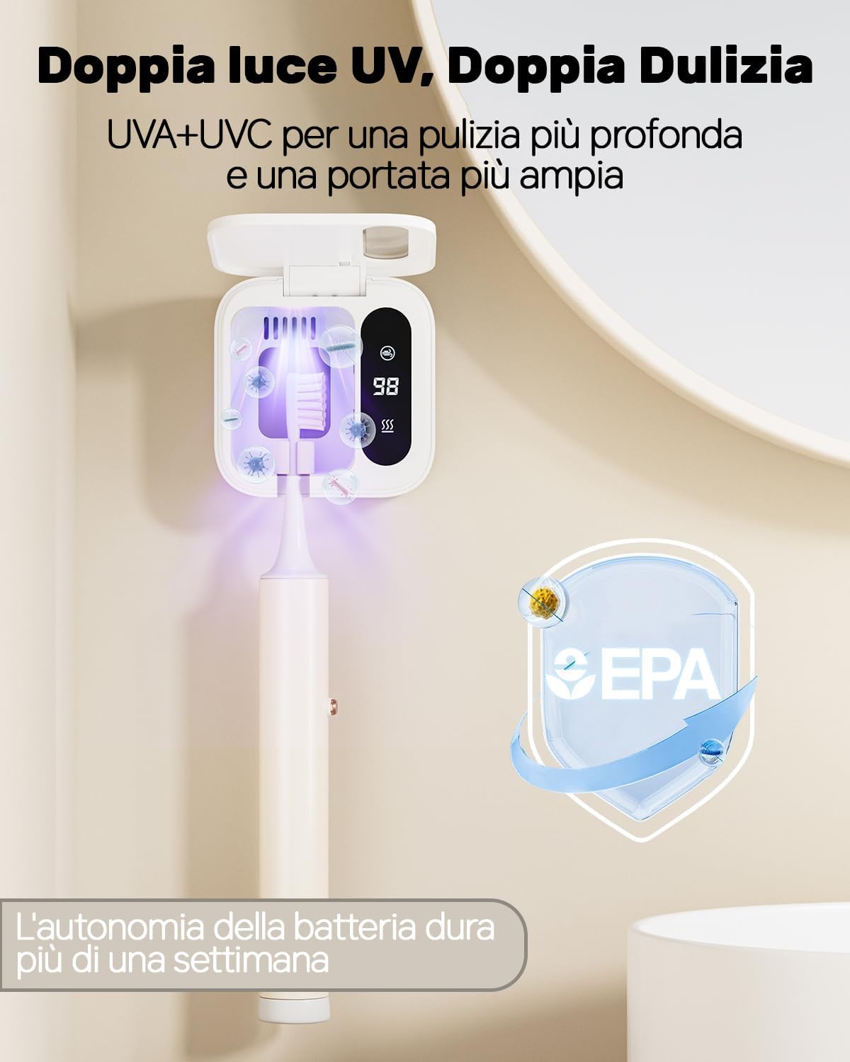 Thumbnail 1 de Dosevita Sterilizzatore per Spazzolini da Denti Doppia UV-C e UV-A con Supporto a Parete