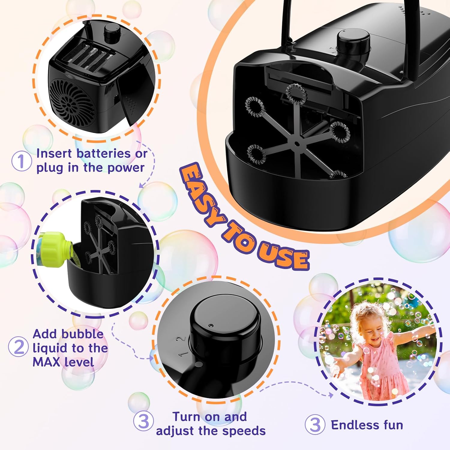 Thumbnail 3 de Sizonjoy Bubble Machine: Automatic Bubble Blower for Kids and Parties (Black)