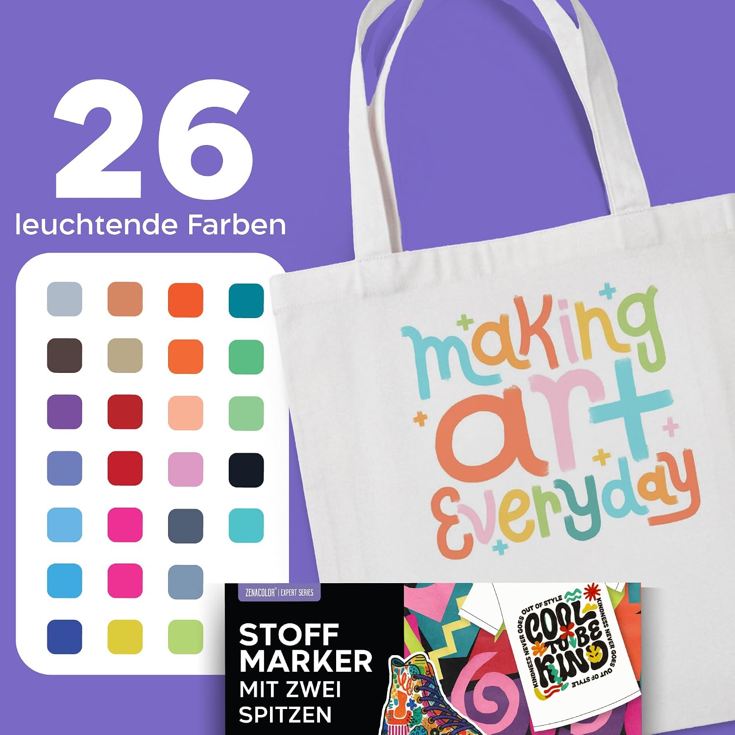 Thumbnail 3 de Zenacolor Textilstifte 26 Farben, waschfest