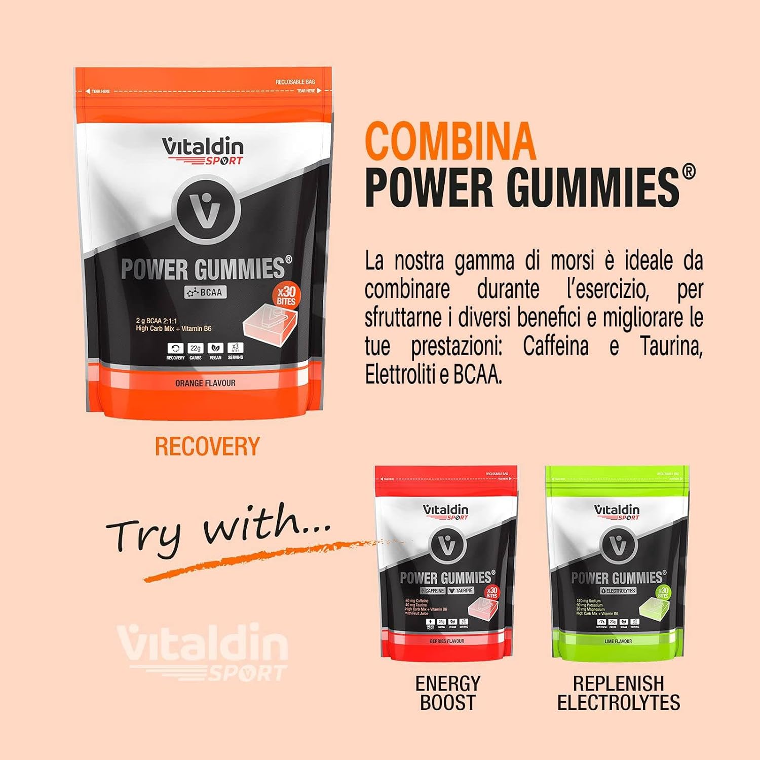 Detalle 2 de VITALDIN SPORT Power Gummies BCAA – protezione e recupero muscolare in formato bite vegano (30 caramelle che cambiano la corsa agli allenamenti)
