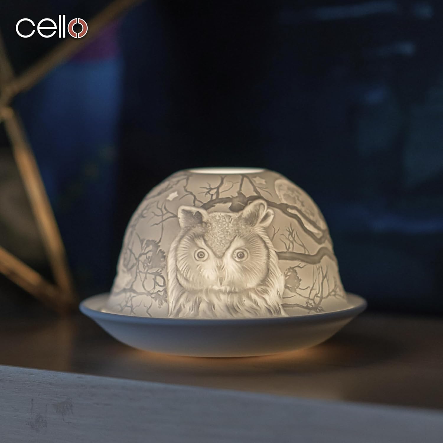 Thumbnail 5 de Cello Teelichthalter aus Porzellan – Eule mit 3D-Lichtmotiv (für Teelichter)