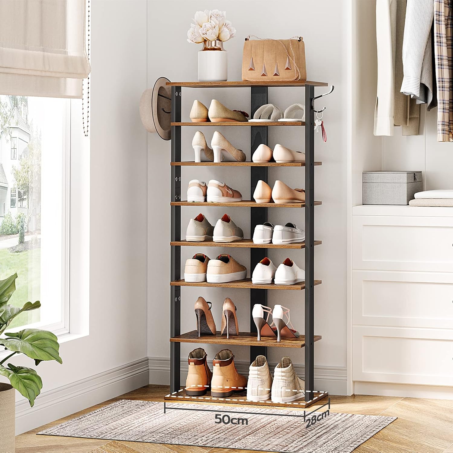 Detalle 2 de HOOBRO 8-tier Shoe Rack Wooden Tall Storage