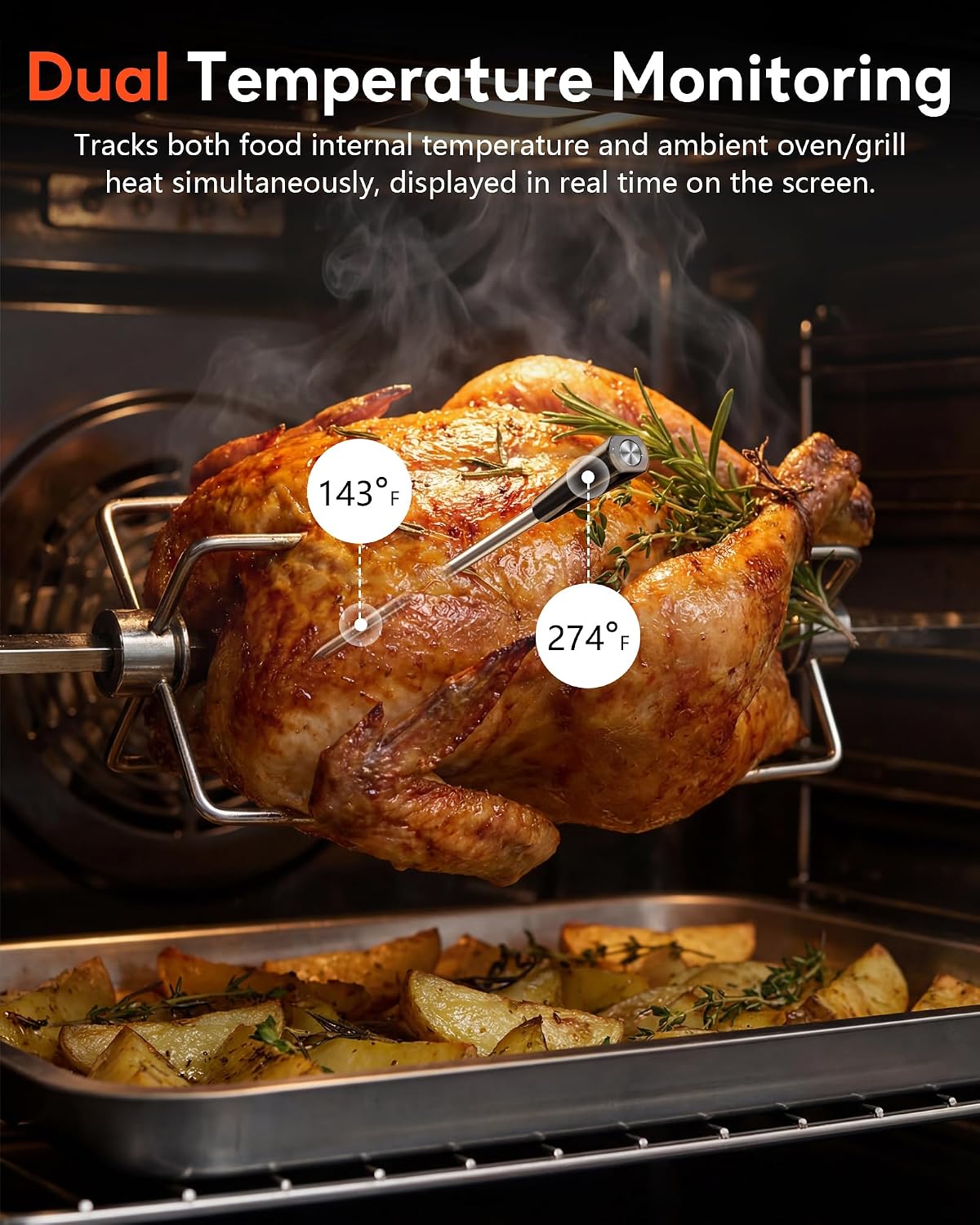 Detalle 2 de GJX DT-136 Wireless Meat Thermometer with Dual Probes, Bluetooth 5.3 and IP67
