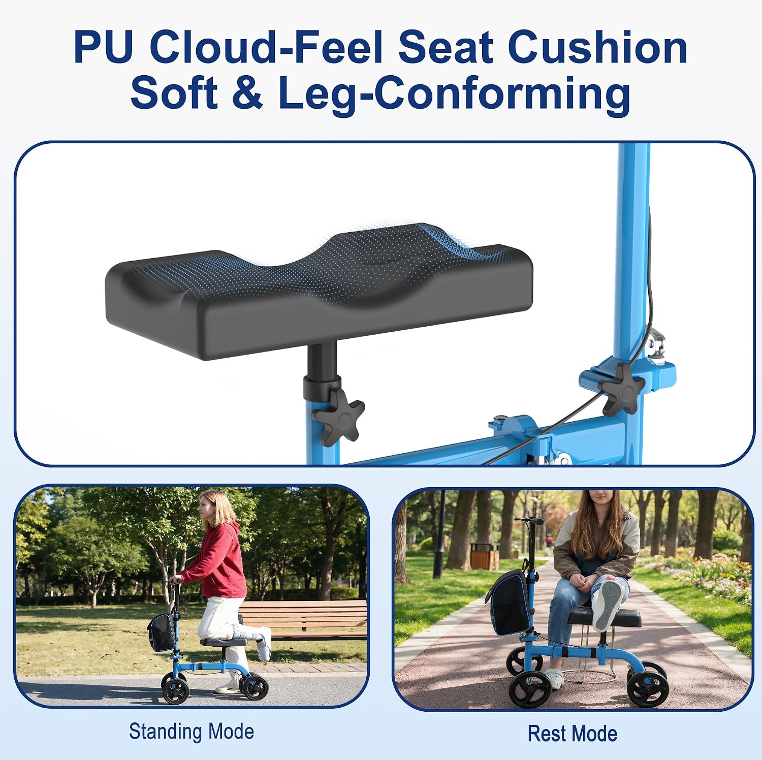 Thumbnail 2 de ProTraverce HH90S Foldable Knee Scooter with 8-Inch PU Wheels and Dual Brakes