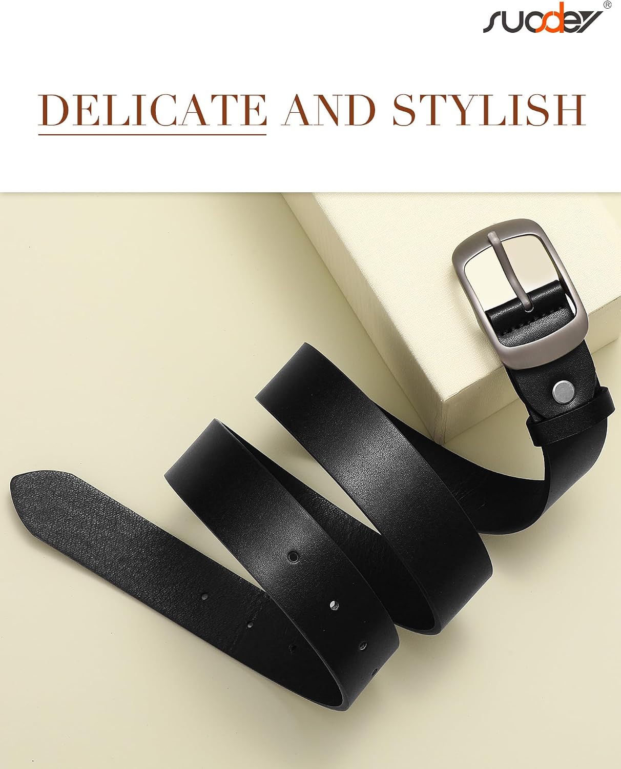 Detalle 1 de SUOSDEY Women's Leather Belt, 1.3-Inch Width